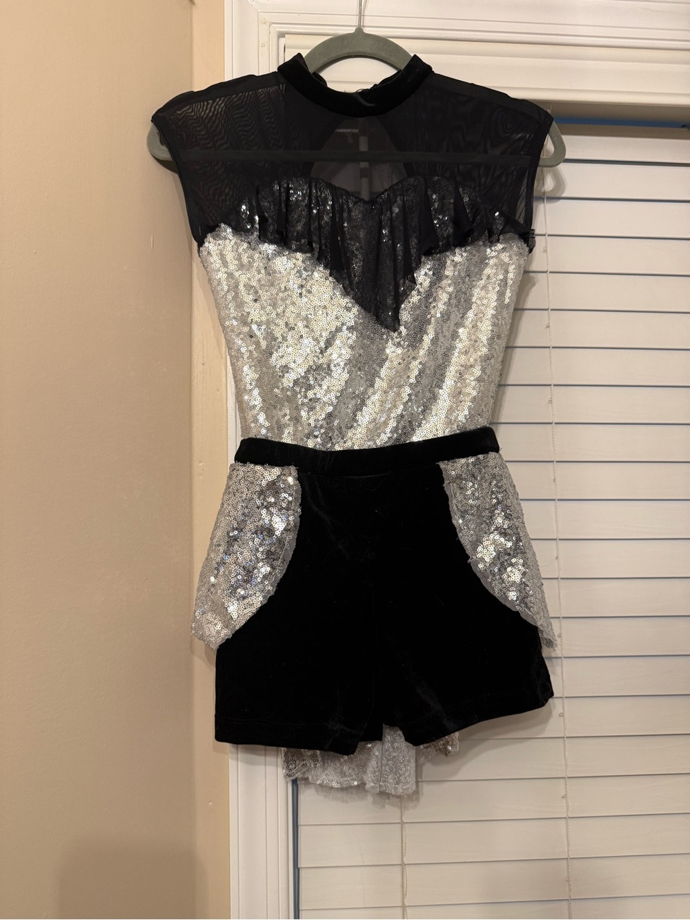 Revolution costume Black & Silver Sequin Romper with Sheer Yoke